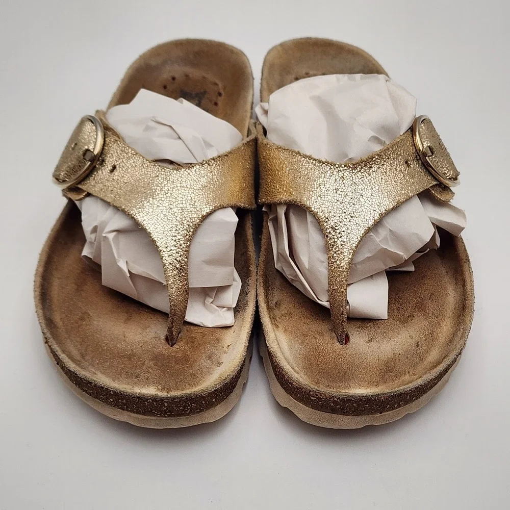 Mephisto‎ Helen Sandals Women's Size 38 US Size 8 Metallic Gold Buckle